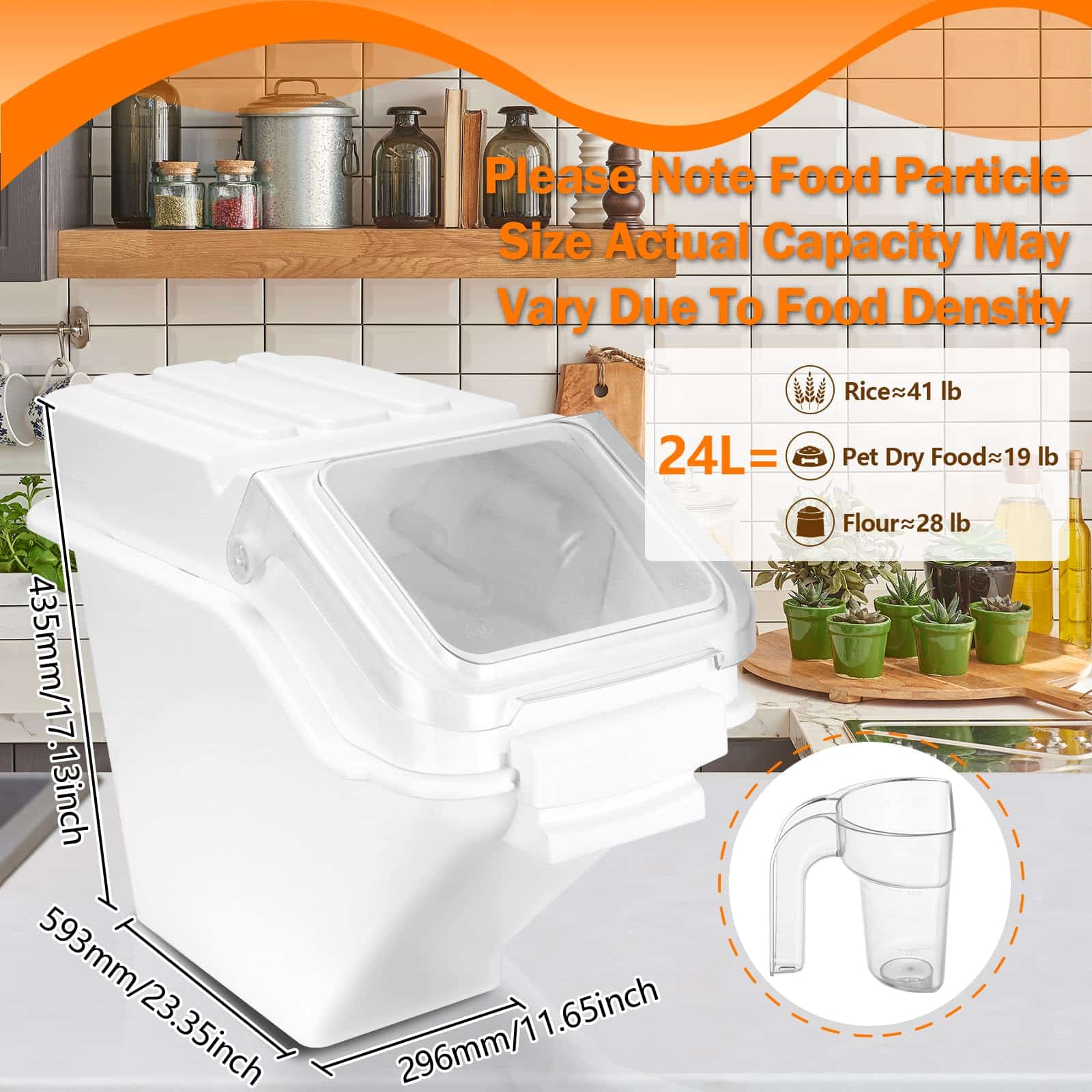 Bin, Stackable Rice Dispenser - Kitchen Caddy for Sugar, Rice & Dry Goods, Ideal for Kitchen & Pantry (24L) - Image 4