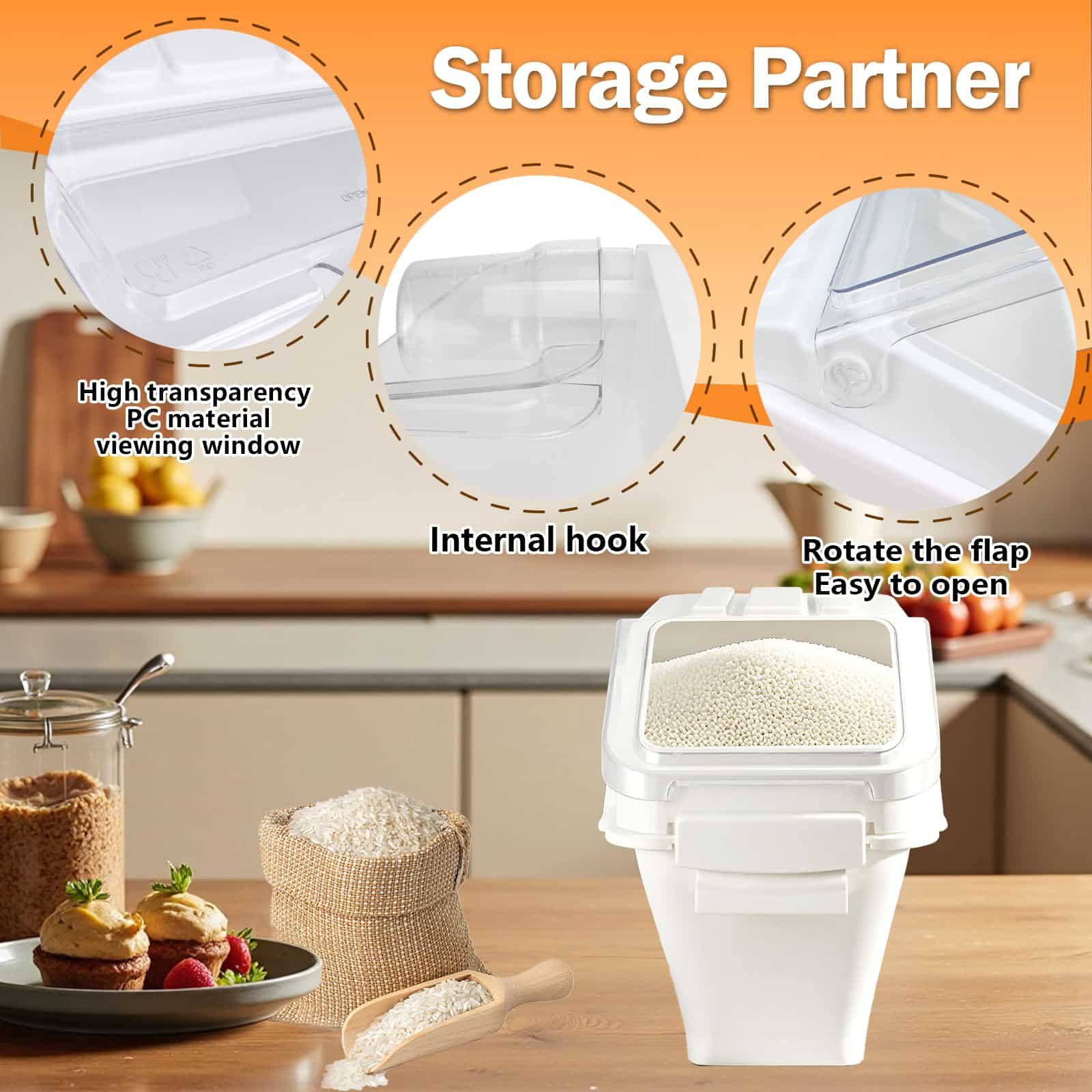 Bin, Stackable Rice Dispenser - Kitchen Caddy for Sugar, Rice & Dry Goods, Ideal for Kitchen & Pantry (24L) - Image 5