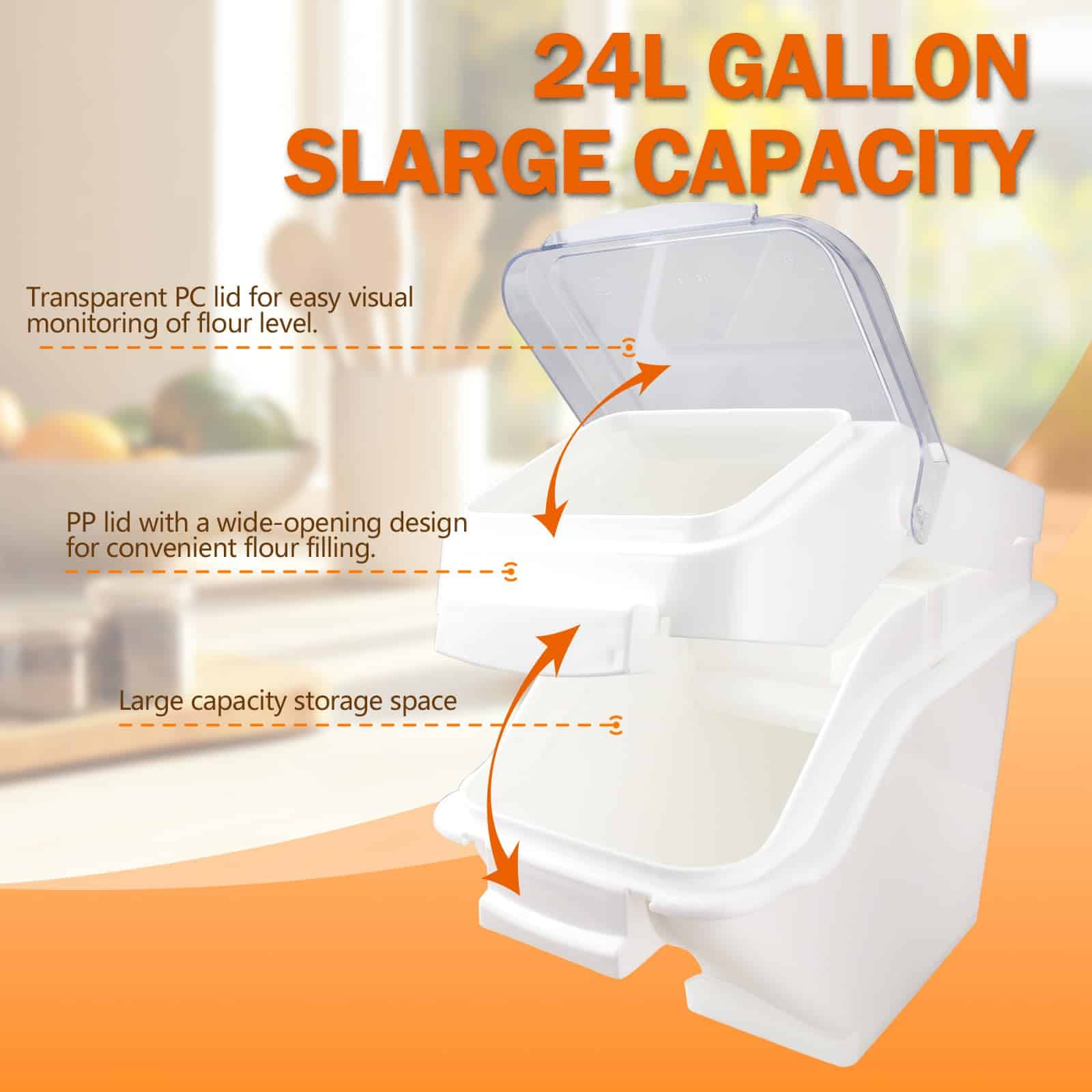 Bin, Stackable Rice Dispenser - Kitchen Caddy for Sugar, Rice & Dry Goods, Ideal for Kitchen & Pantry (24L) - Image 3